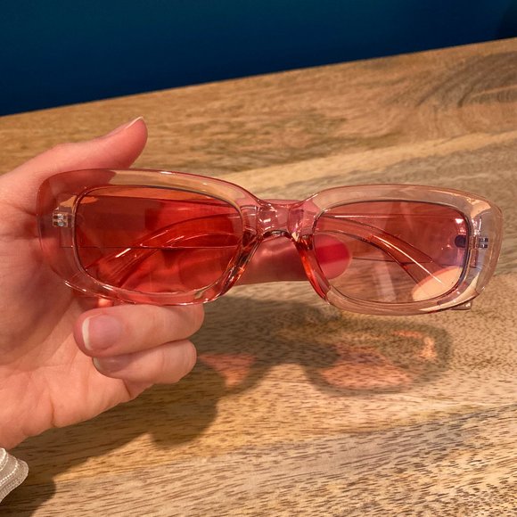 90s Y2K Pink Acetate Rectangle Sunglasses - Picture 1 of 6